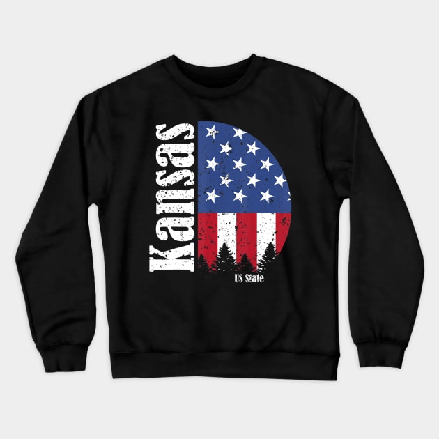 Vintage Retro Kansas American Flag 4th of July Patriotic Crewneck Sweatshirt by crowominousnigerian 